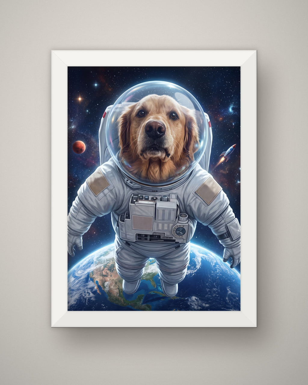 Format example: A4 framed in white, full A4 portrait, no mount