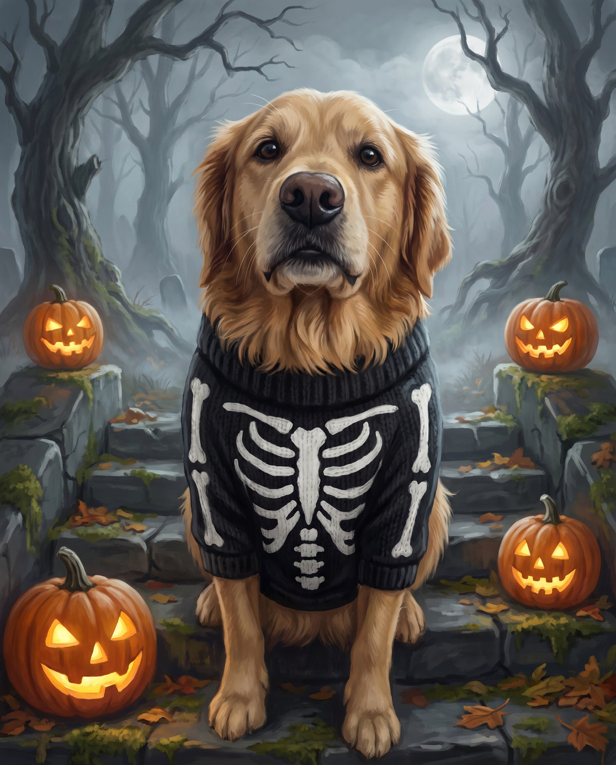 Spooky Skeleton pet portrait sample