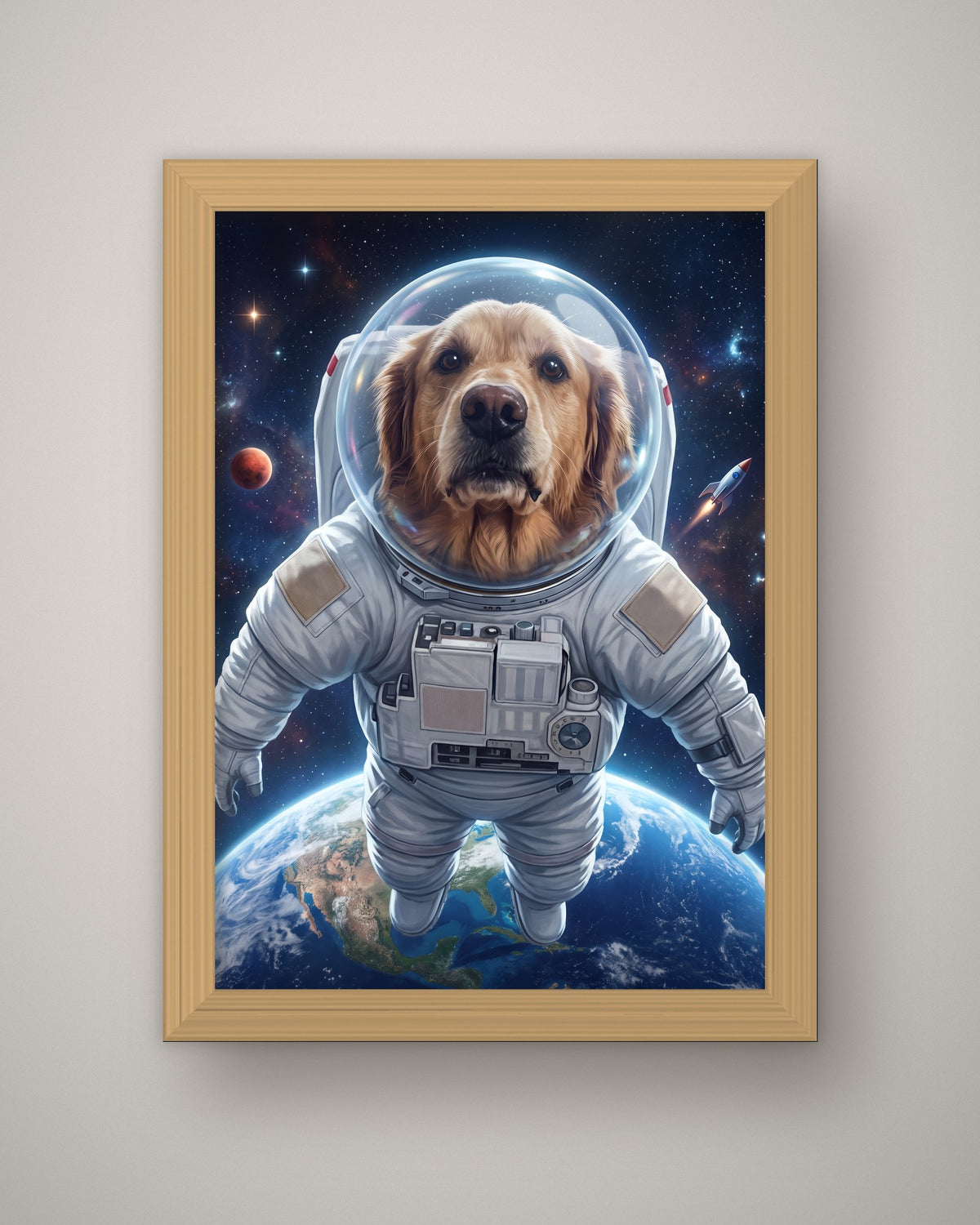 Format example: A4 framed in oak-effect, full A4 portrait, no mount