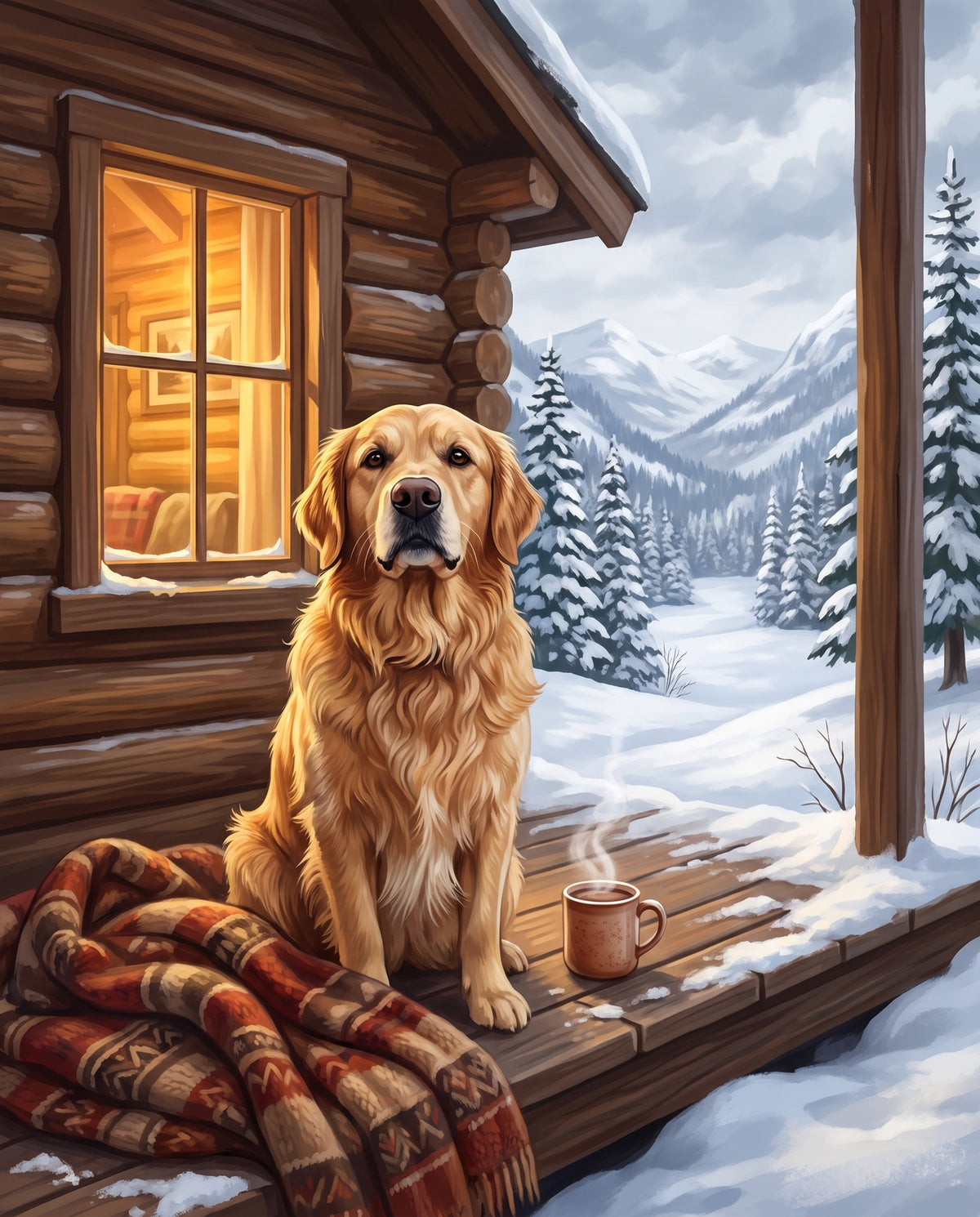 Snowy Cabin pet portrait sample