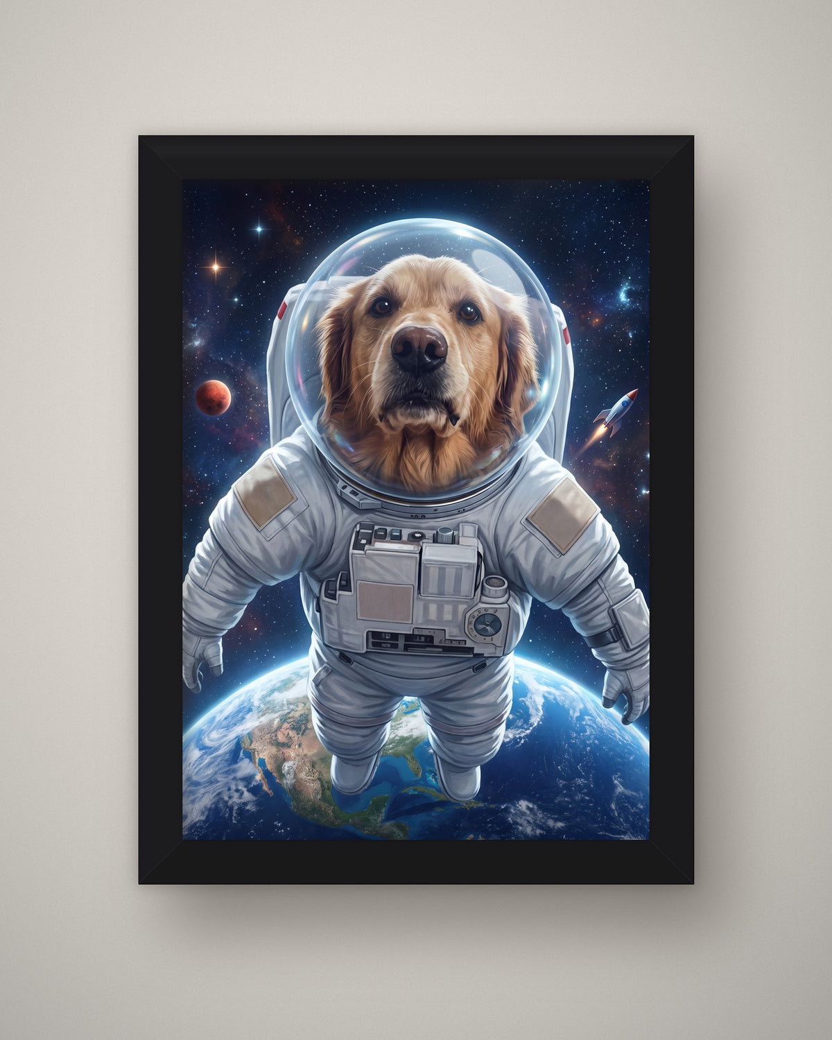 Format example: A4 framed in black, full A4 portrait, no mount