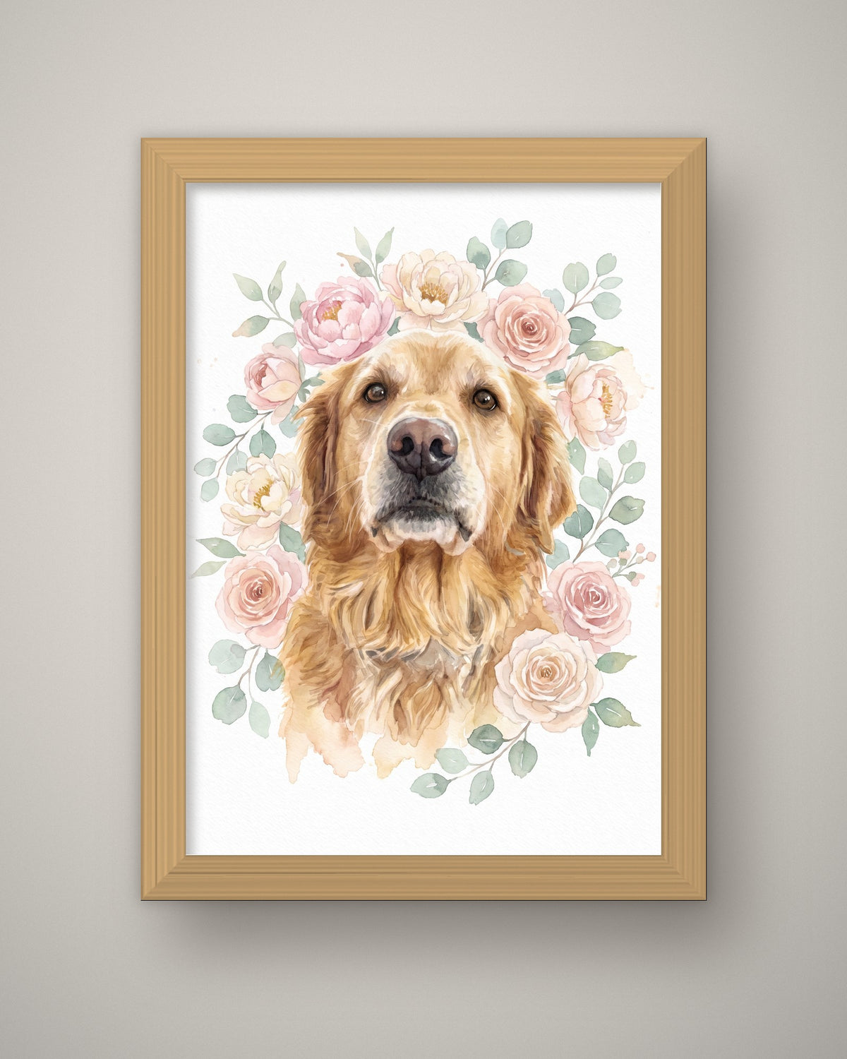 Format example: A4 framed in oak-effect, full A4 portrait, no mount