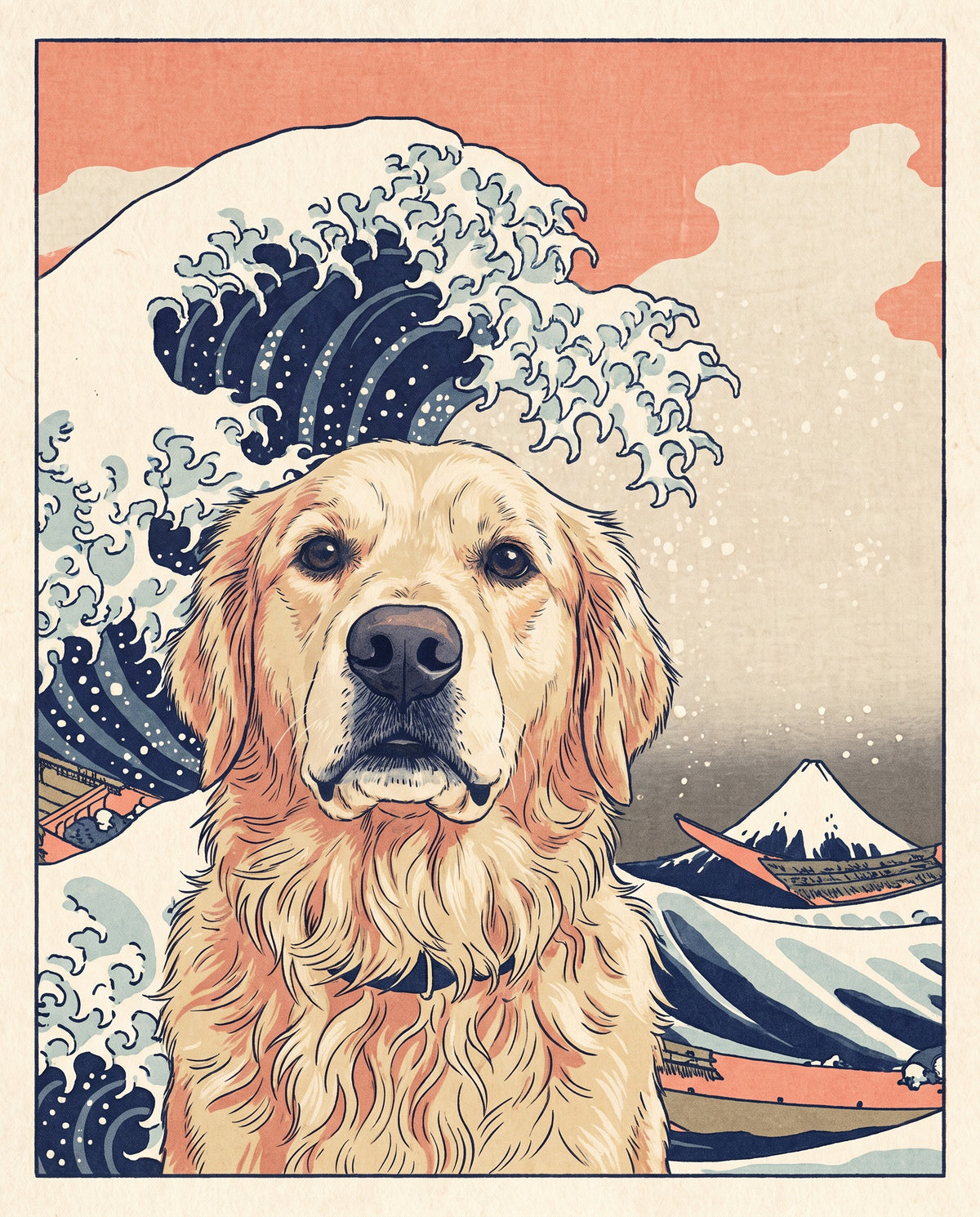 Woodblock Print pet portrait sample