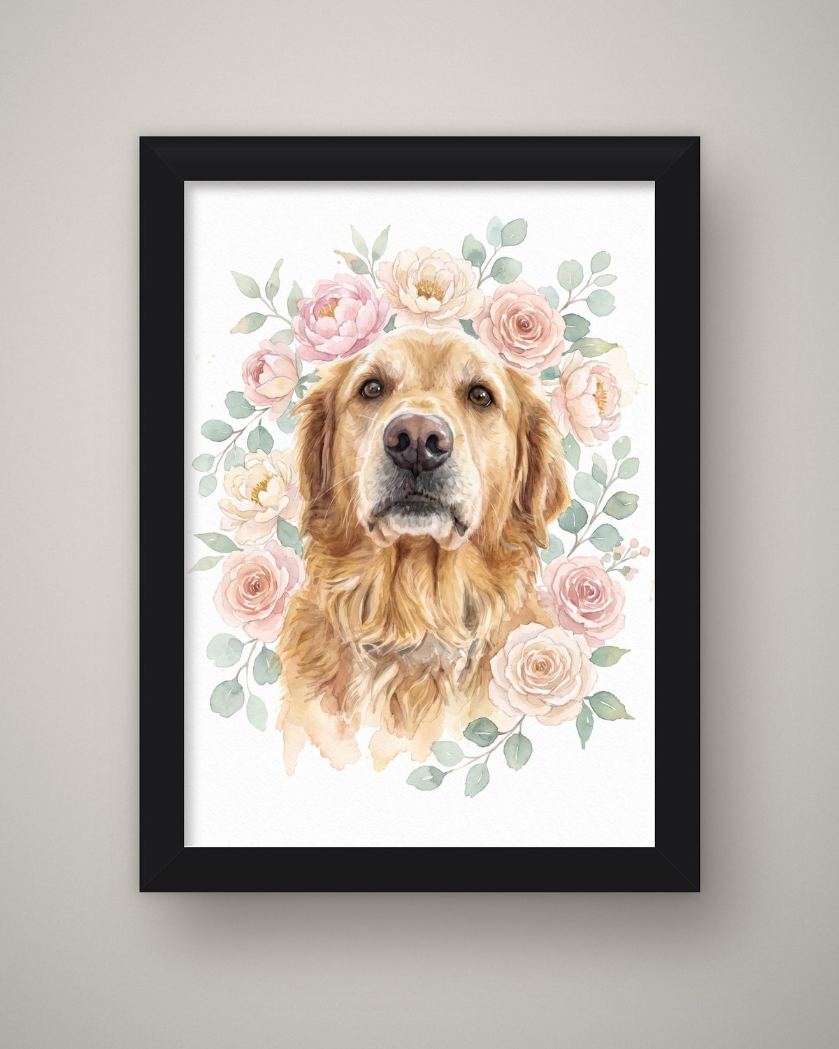 Format example: A4 framed in black, full A4 portrait, no mount