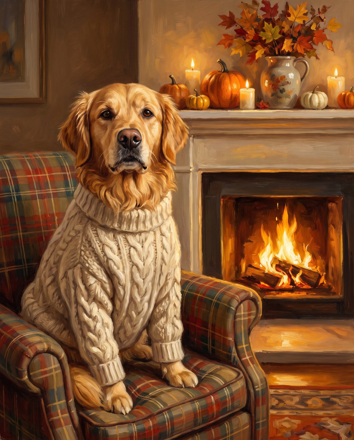 Autumn Fireside pet portrait sample